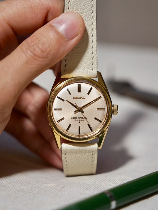 Cream White Watch Straps for Vintage Seiko, Gold Seiko Lord Marvel