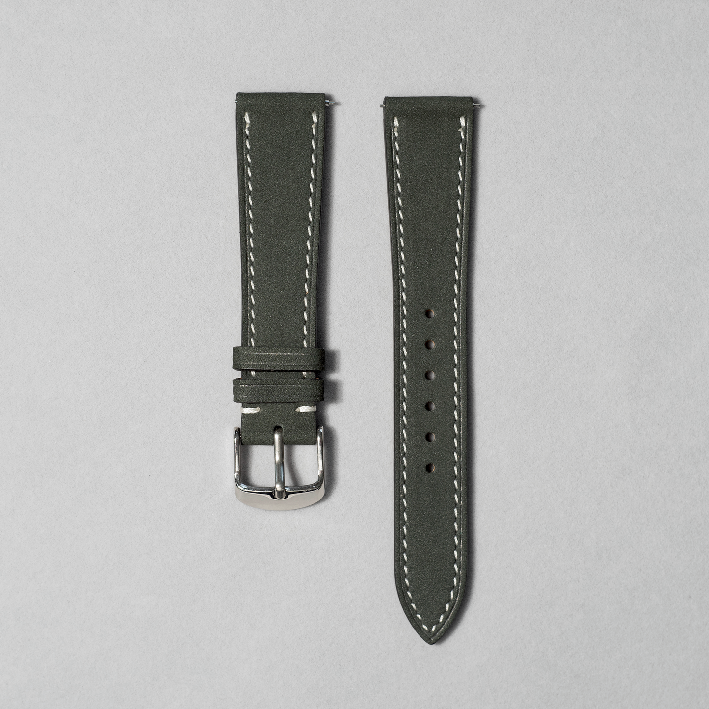 Black Nubuck Watch Strap with White Stitching, with quick release spring bar. 17-20 mm lug widths