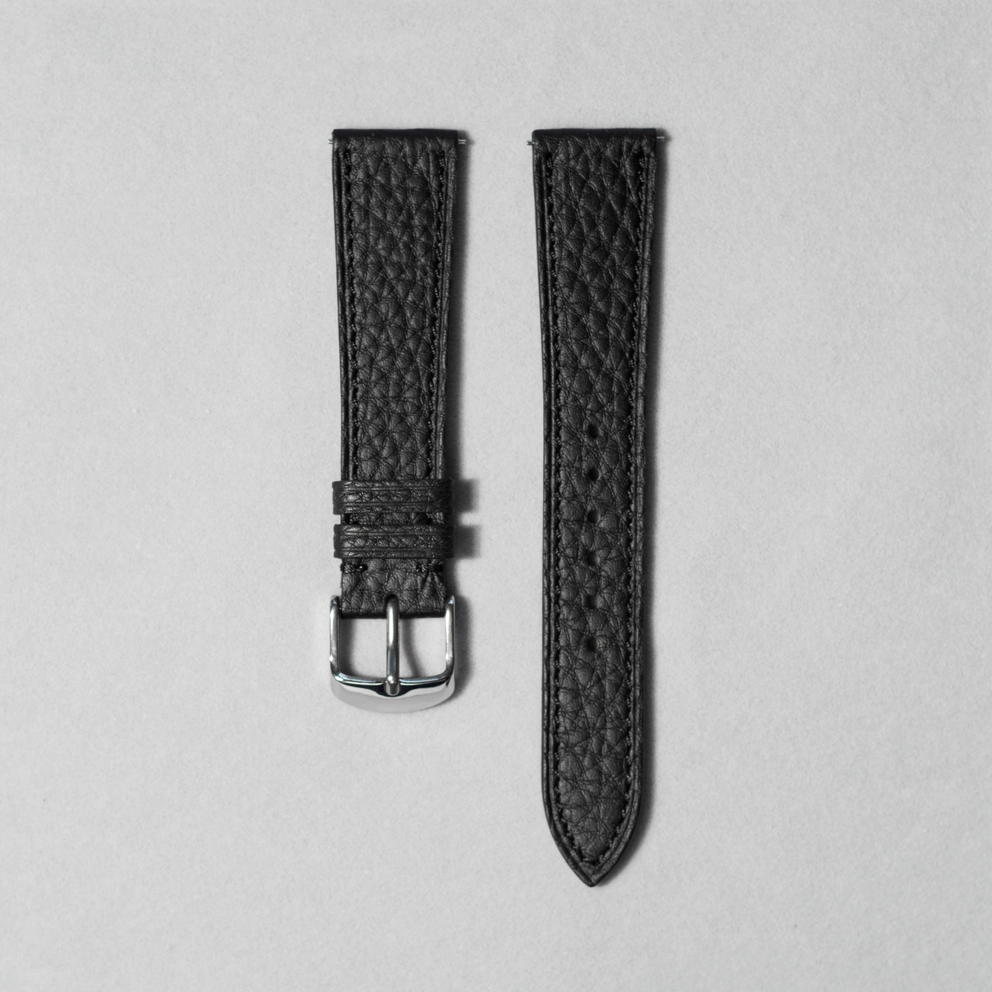 Black Togo Leather Watch Strap with Quick Release Spring Bar. Available in 17-20 mm lug widths