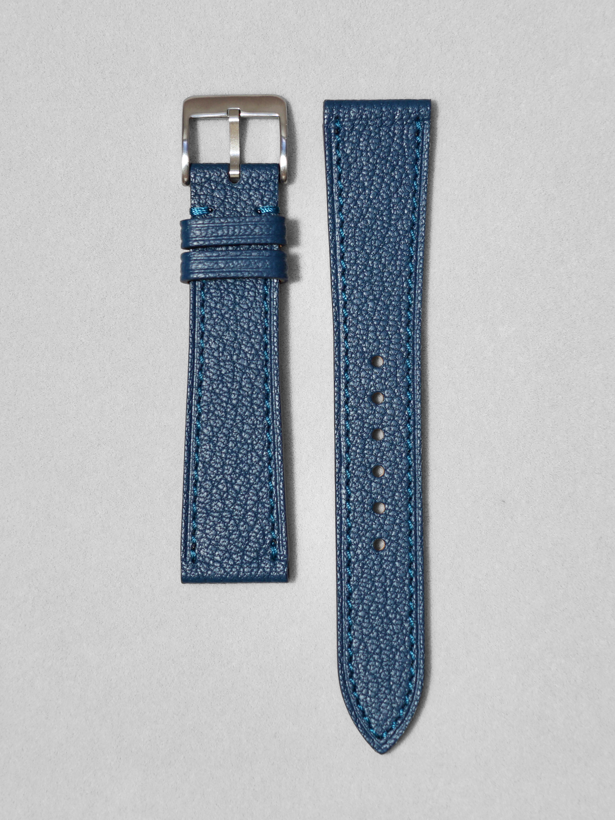 Blue Alran Leather Watch Strap with quick release spring bar. in 17-20 mm lug widths