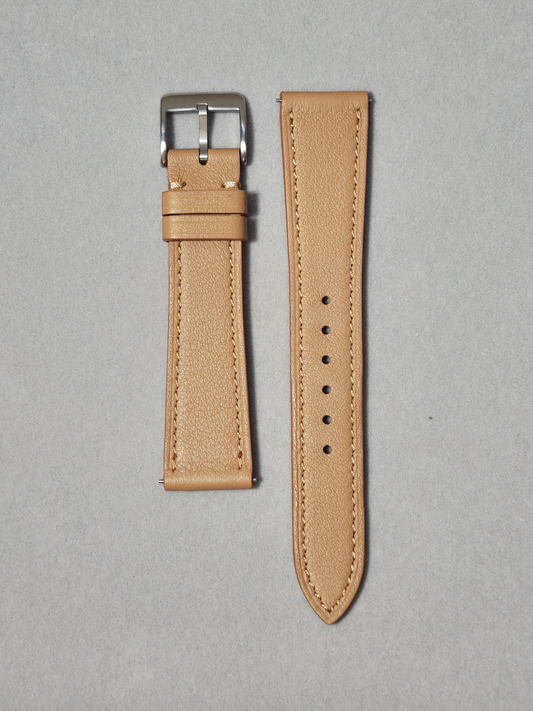 Brown Smooth Calf Watch Leather Strap with quick release spring bar. 17-20 mm lug widths