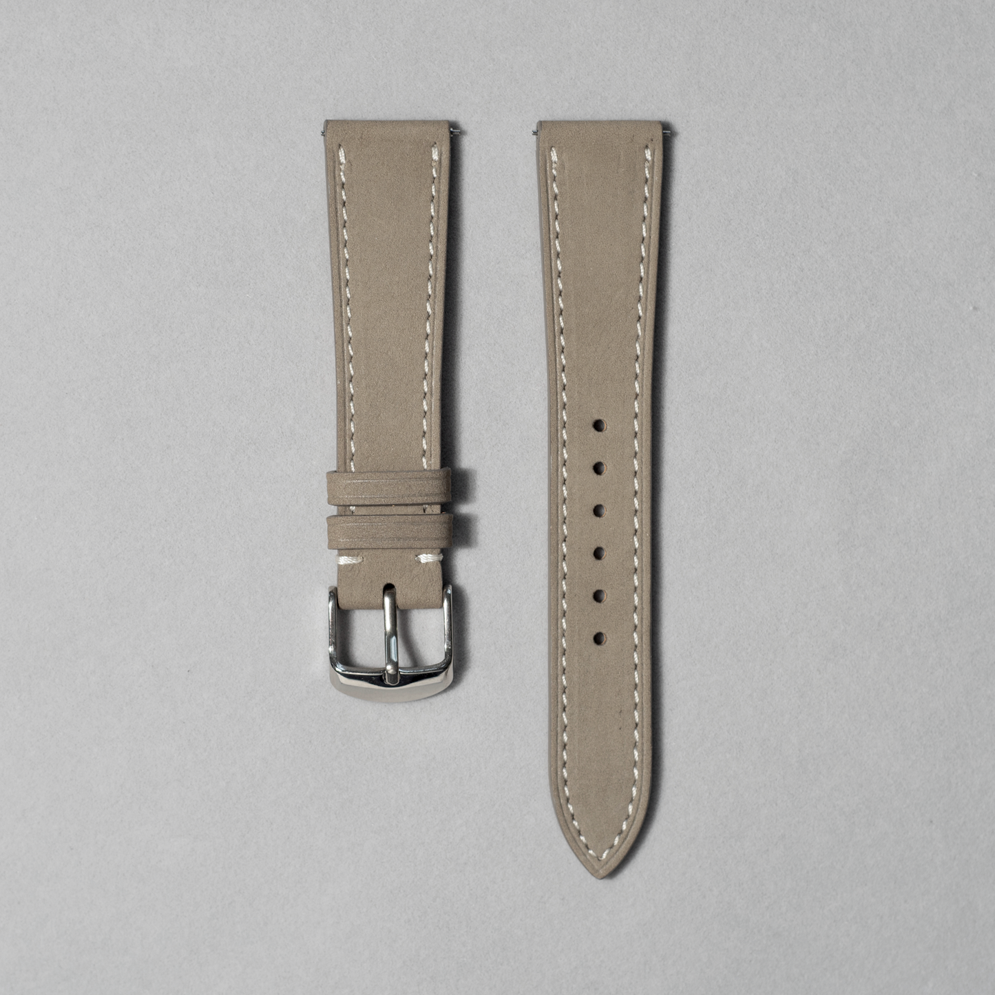 Nubuck Granite Grey Watch Strap, with White stitching. Comes with quick release spring bar. available in 17-20 mm lug widths