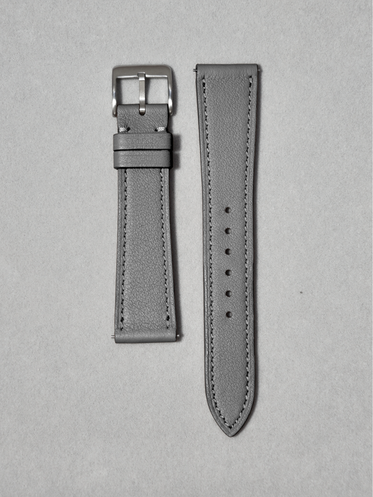 Grey Smooth Calf Leather Watch Strap with quick release spring bar. 17-20 mm lug widths