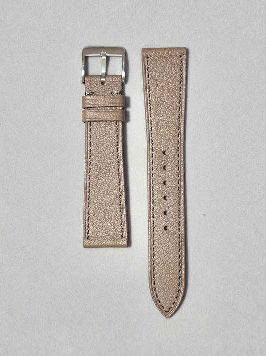 Taupe Alran leather watch strap with quick release spring bar. in 17-20 mm lug widths