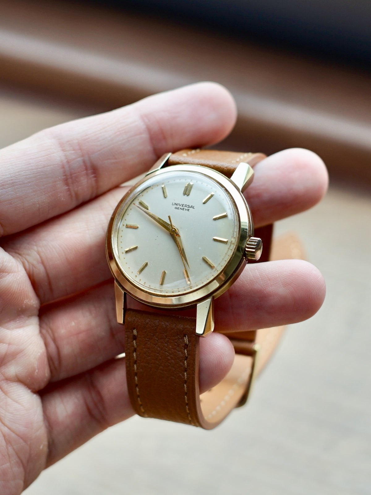 Universal Genève dress watch with Brown Alran Leather Watch Strap