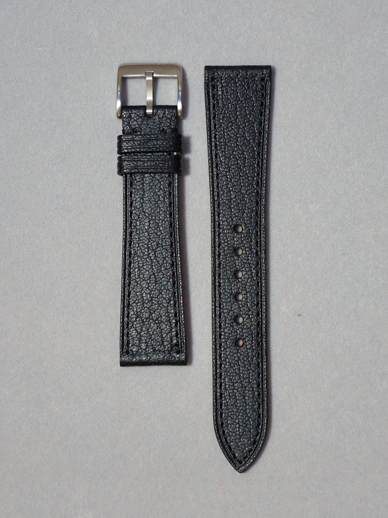 Black Alran Leather Watch Straps with quick release spring bar. in 17-20 mm lug widths 