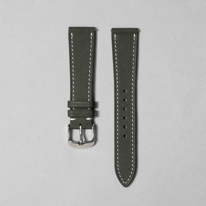 Black Nubuck Watch Strap with White Stitching, with quick release spring bar. 17-20 mm lug widths