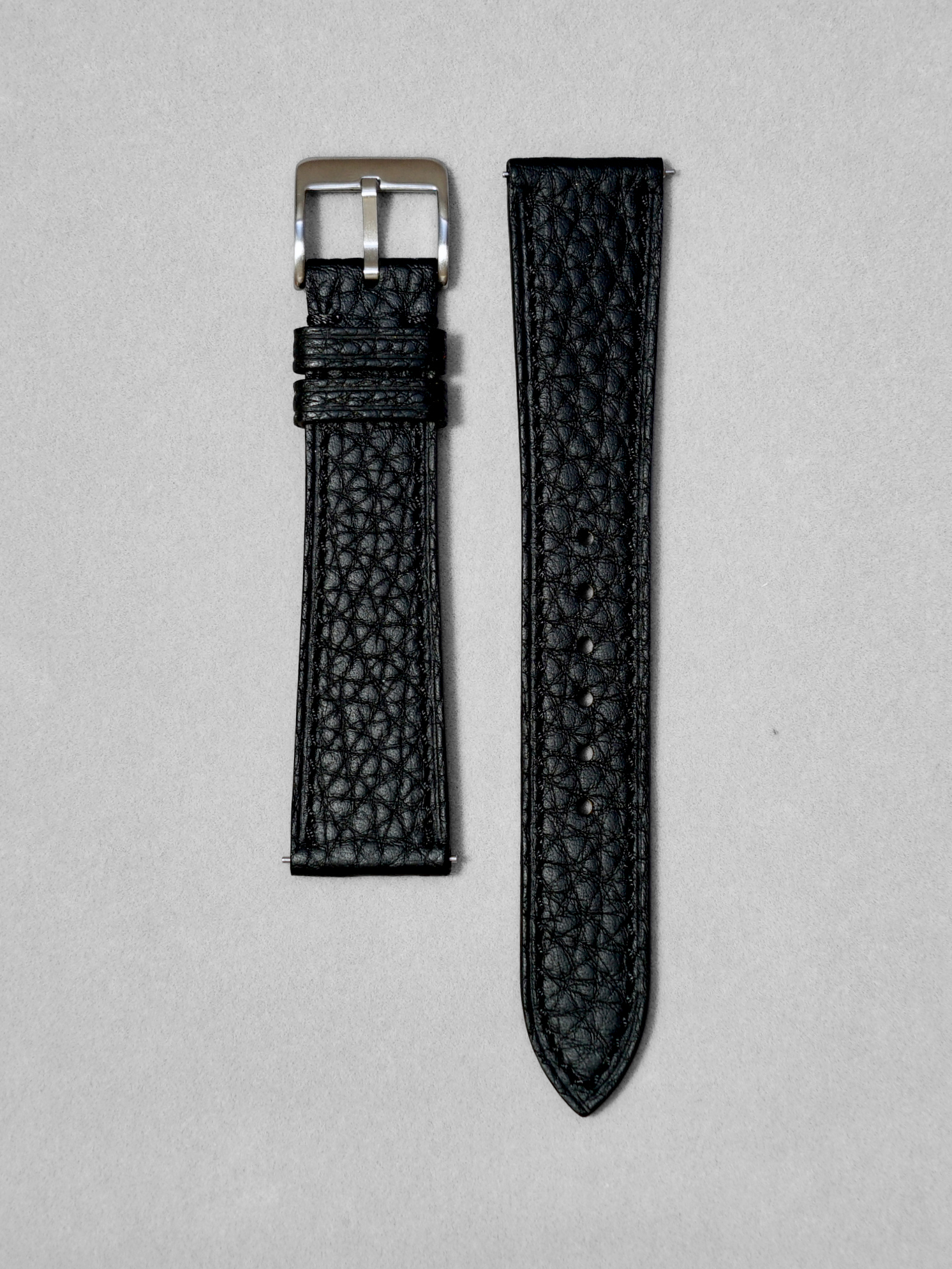 Black Togo Leather Watch Strap with Quick Release Spring Bar. Available in 17-20 mm lug widths
