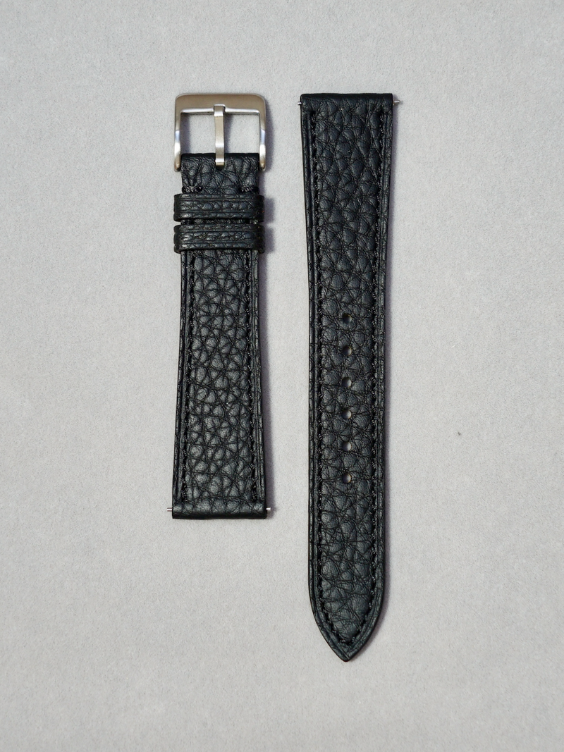Black Togo Leather Watch Strap with Quick Release Spring Bar. Available in 17-20 mm lug widths