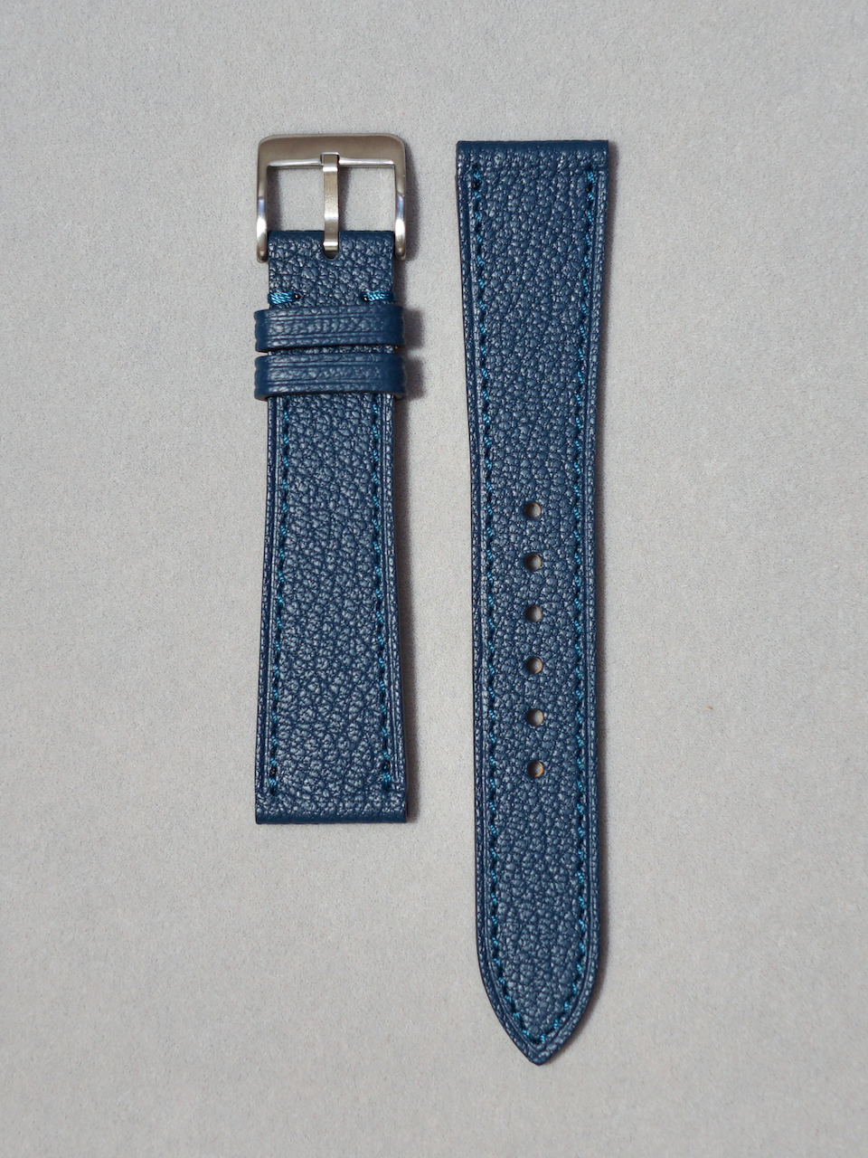 Blue Alran Leather Watch Strap with quick release spring bar. in 17-20 mm lug widths
