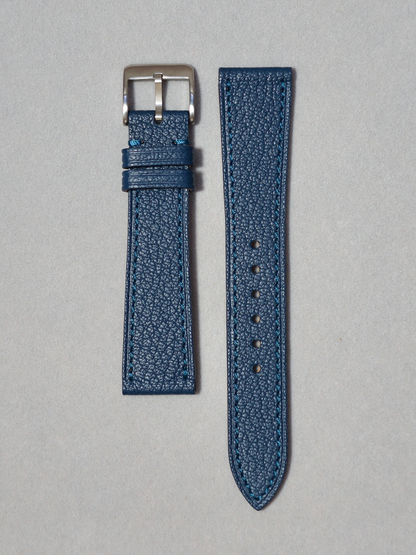 Blue Alran Leather Watch Strap with quick release spring bar. in 17-20 mm lug widths