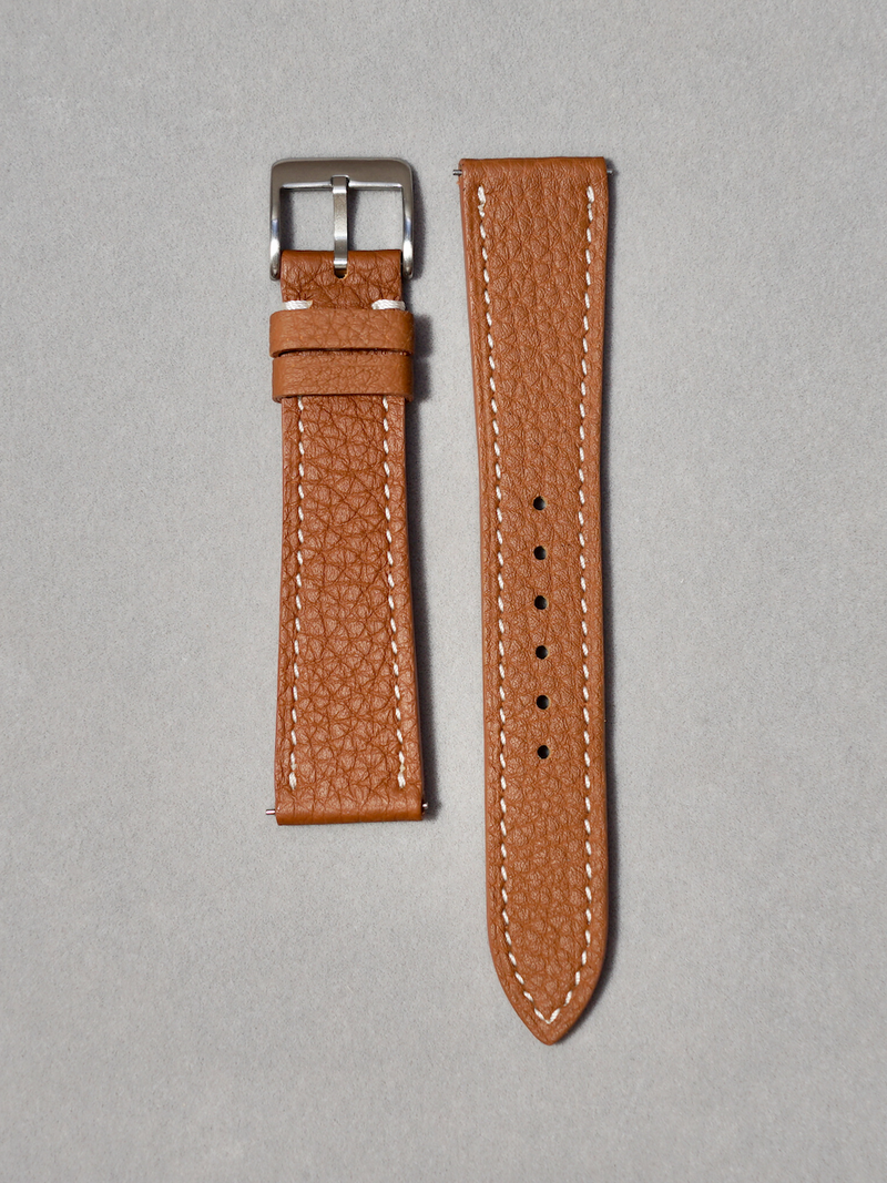 Brown Togo Leather Watch Straps with quick release spring bar. in 17-20 mm lug widths