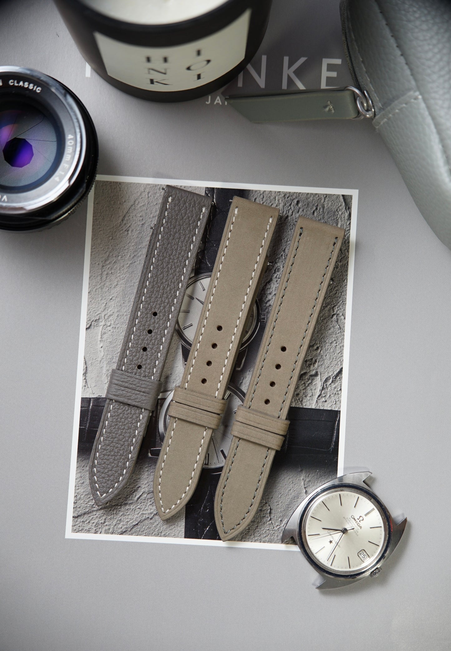 17 mm Grey Leather Strap | Set of Three