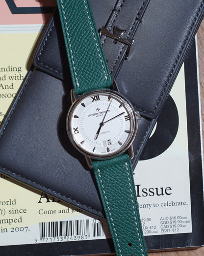 Epsom Leather - Emerald Colour Name - Dark Green Colour - White Stitch Stitch - Quick Release Spring Bar - 17 mm - 18 mm - 19 mm Lug Width - Vacheron Constantin 42215