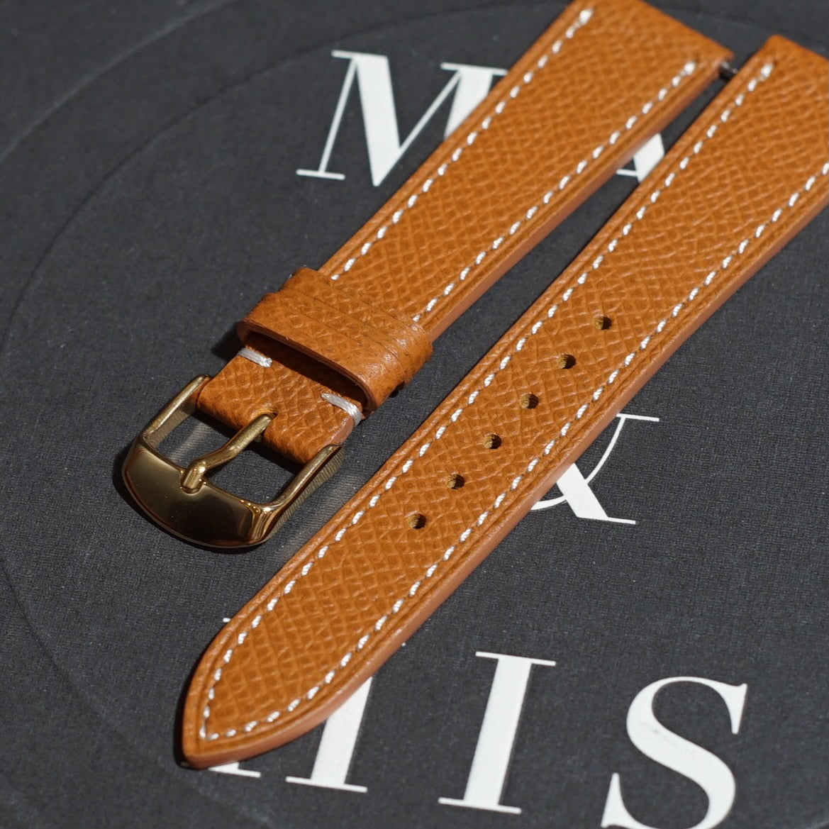 Epsom Leather - Umber Colour Name - Brown Colour - White Stitch Stitch - Quick Release Spring Bar - 17 mm - 18 mm - 19 mm Lug Width