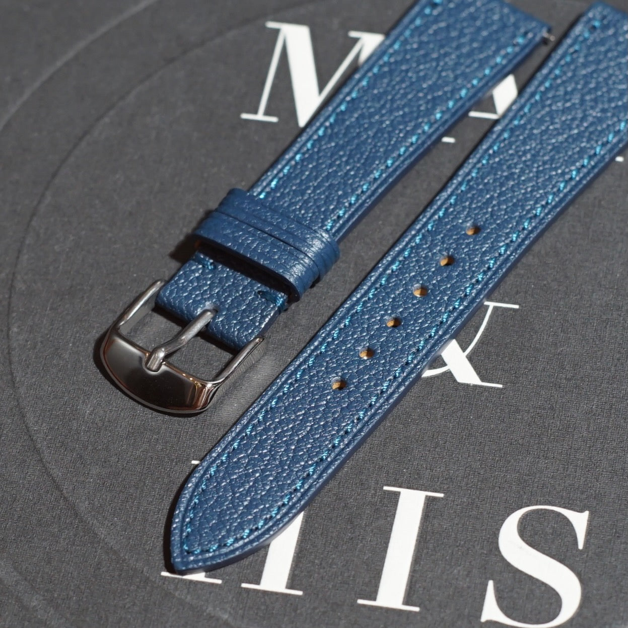 Alran Leather - Cerulean Colour Name - Blue Colour - - Stitch - Quick Release Spring Bar - 17 mm - 18 mm - 19 mm Lug Width