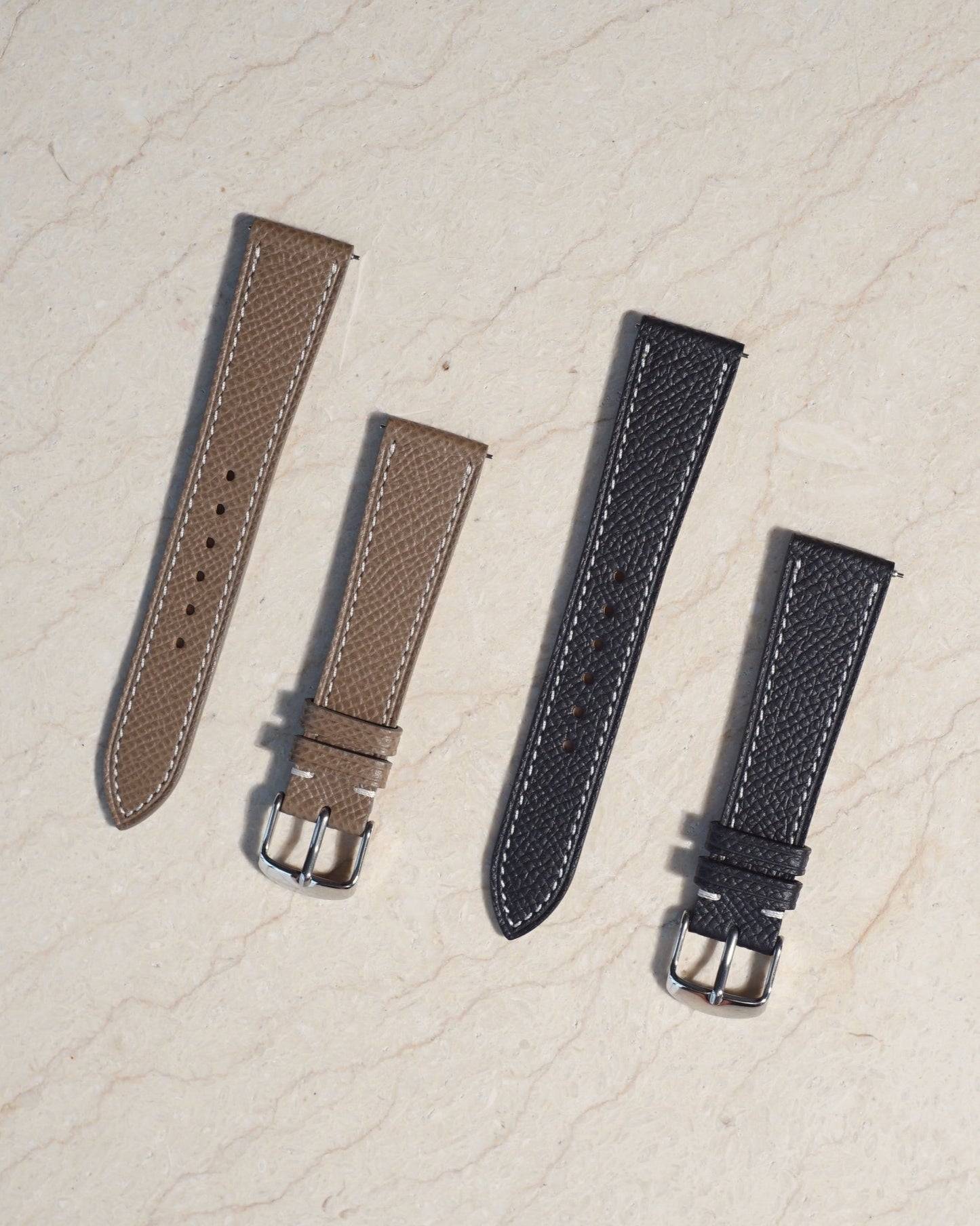 Epsom Leather - Onyx Colour Name - Black Colour - White Stitch Stitch - Quick Release Spring Bar - 17 mm - 18 mm - 19 mm Lug Width