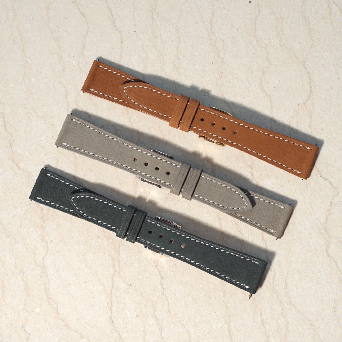 Nubuck Leather - Granite Colour Name - Elephant Grey Colour - - Stitch - Quick Release Spring Bar - 17 mm - 18 mm - 19 mm Lug Width