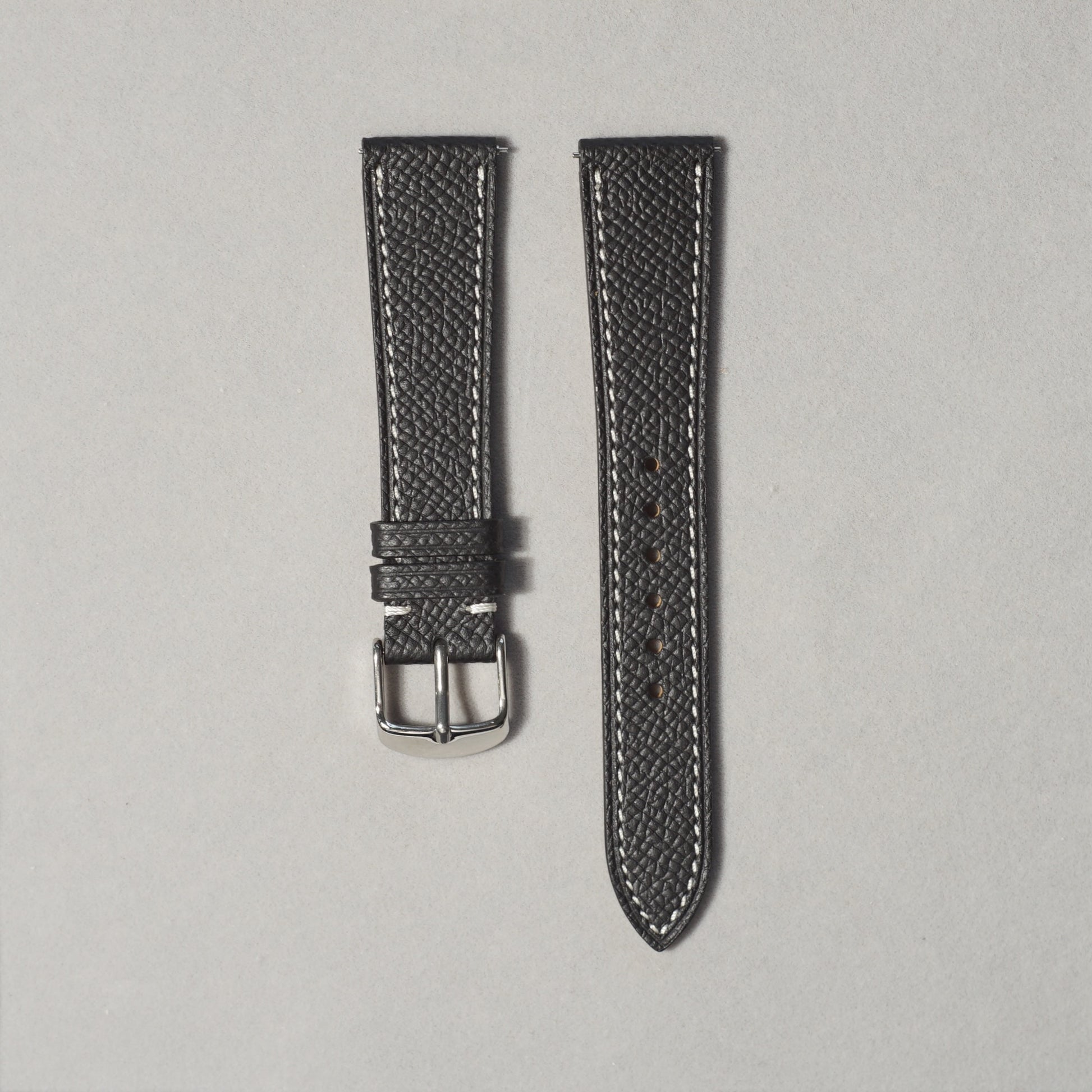 Epsom Leather - Onyx Colour Name - Black Colour - White Stitch Stitch - Quick Release Spring Bar - 17 mm - 18 mm - 19 mm Lug Width