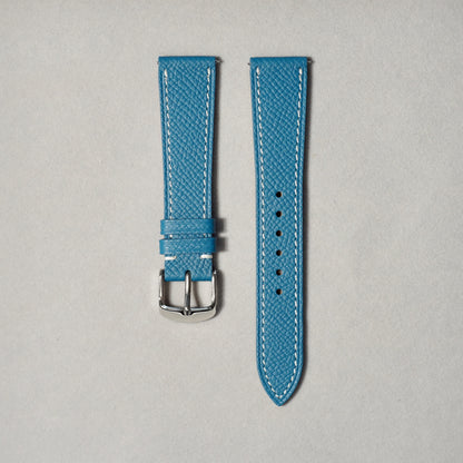 Epsom Leather - Azulene Colour Name - Blue Colour - White Stitch Stitch - Quick Release Spring Bar - 17 mm - 18 mm - 19 mm Lug Width