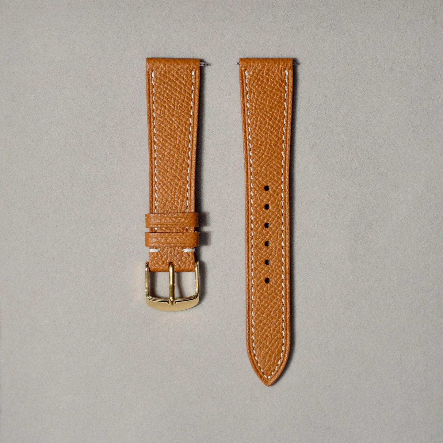 Epsom Leather - Umber Colour Name - Brown Colour - White Stitch Stitch - Quick Release Spring Bar - 17 mm - 18 mm - 19 mm Lug Width