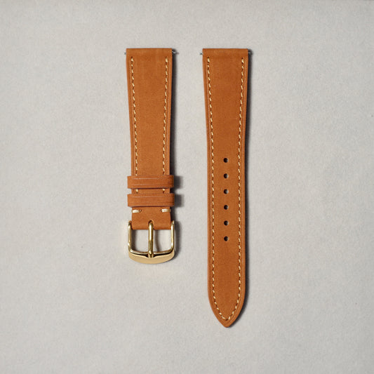 Nubuck Leather - Sienna Colour Name - Brown Colour - White Stitch Stitch - Quick Release Spring Bar - 17 mm - 18 mm - 19 mm Lug Width - Seiko Goldfeather