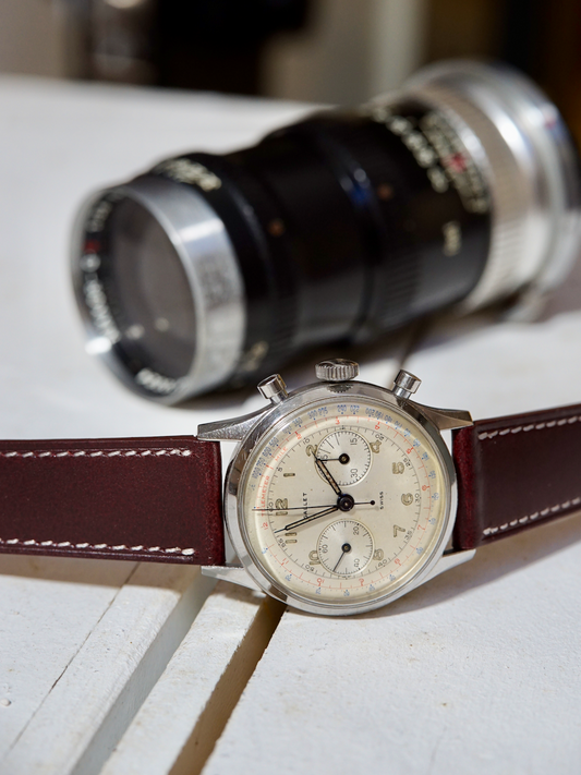 Full stitched burgundy red buttero watch strap w/ white stitching, quick release spring bar, 16mm, 17mm, 18mm, 19mm, 20mm