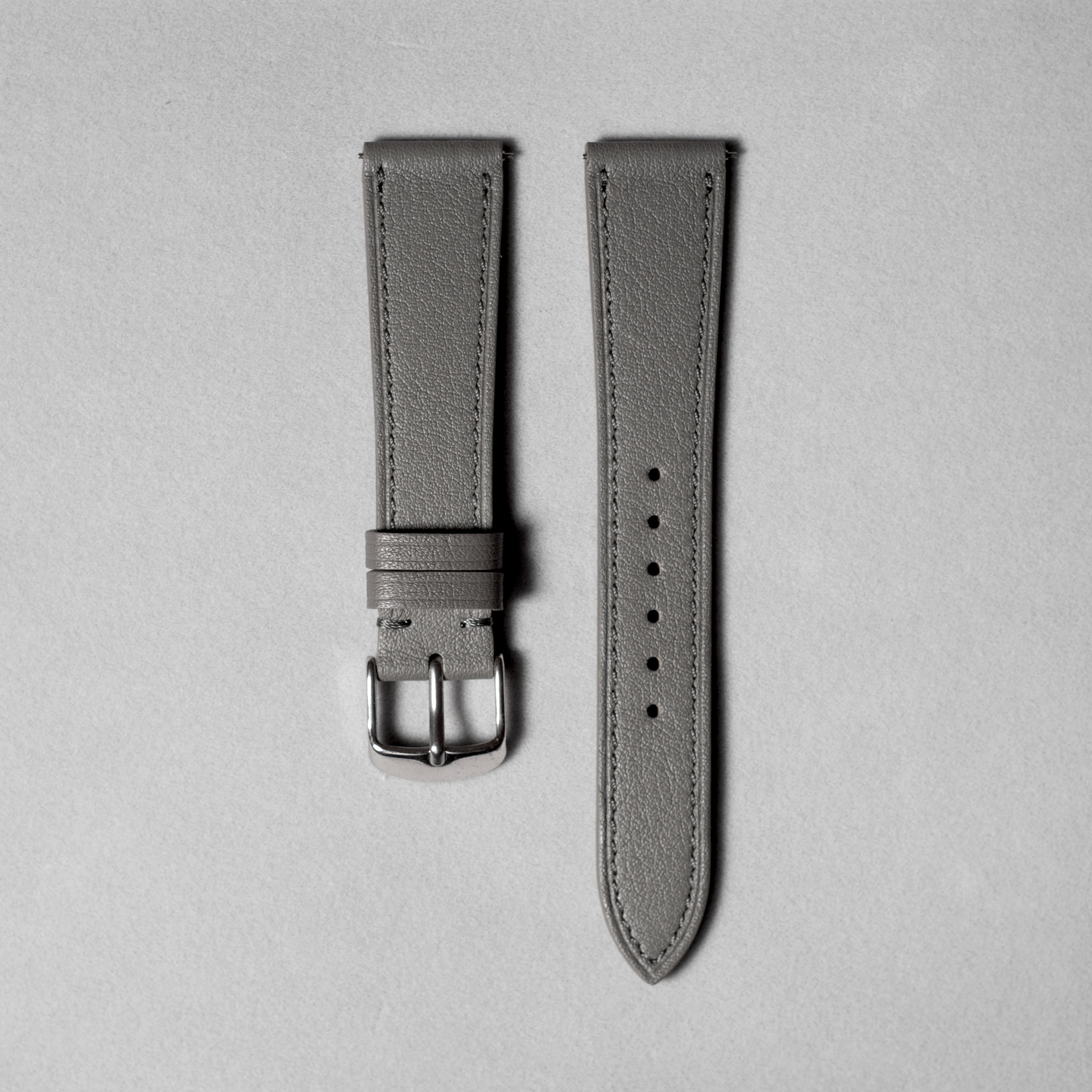 Grey Smooth Calf Leather Watch Strap with quick release spring bar. 17-20 mm lug widths