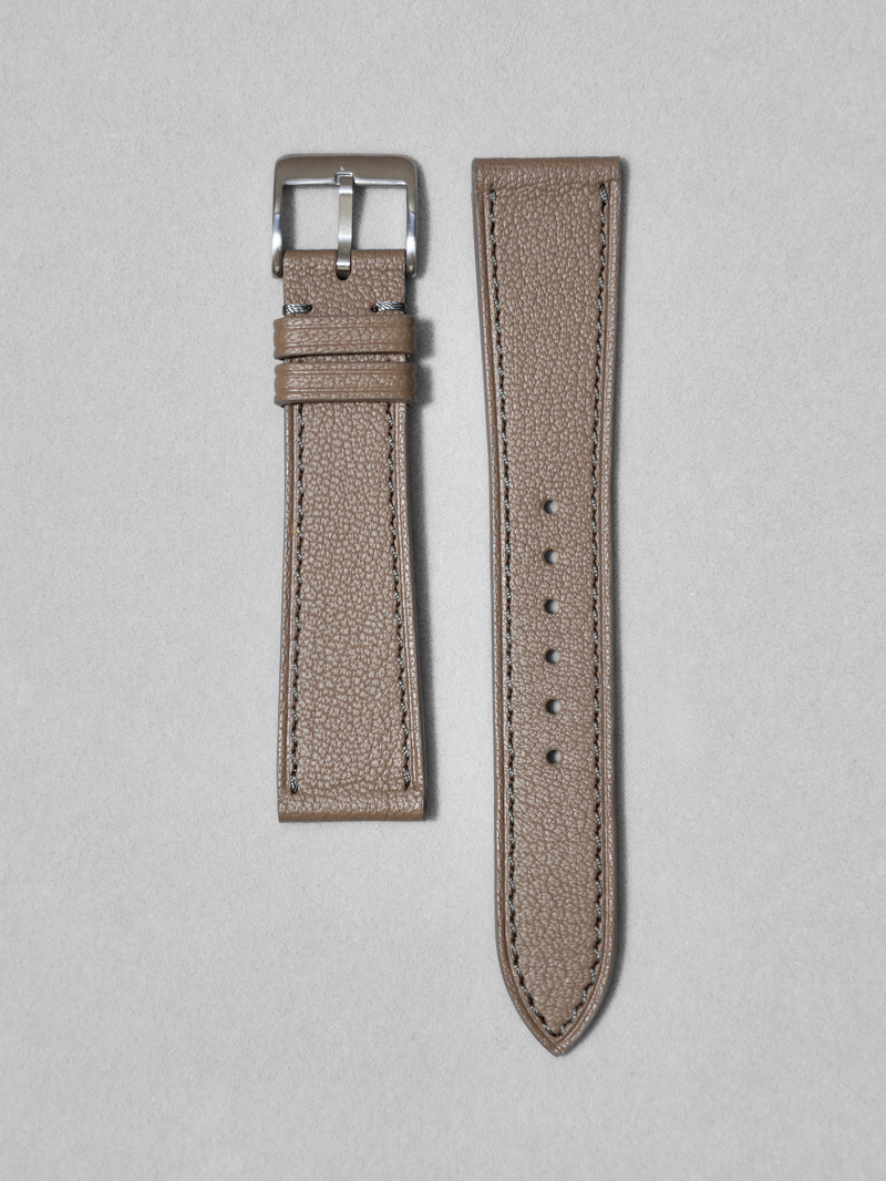 Taupe Alran leather watch strap with quick release spring bar. in 17-20 mm lug widths