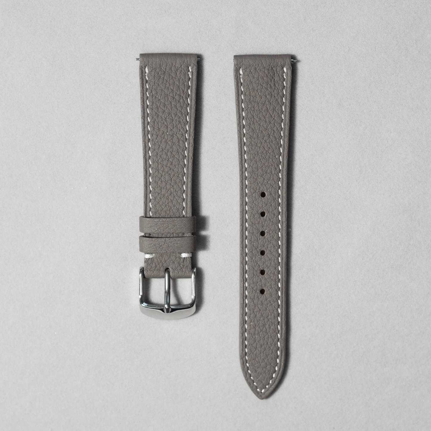 Grey Togo Leather Watch Strap with Quick release spring bar. 17-20 mm lug widths