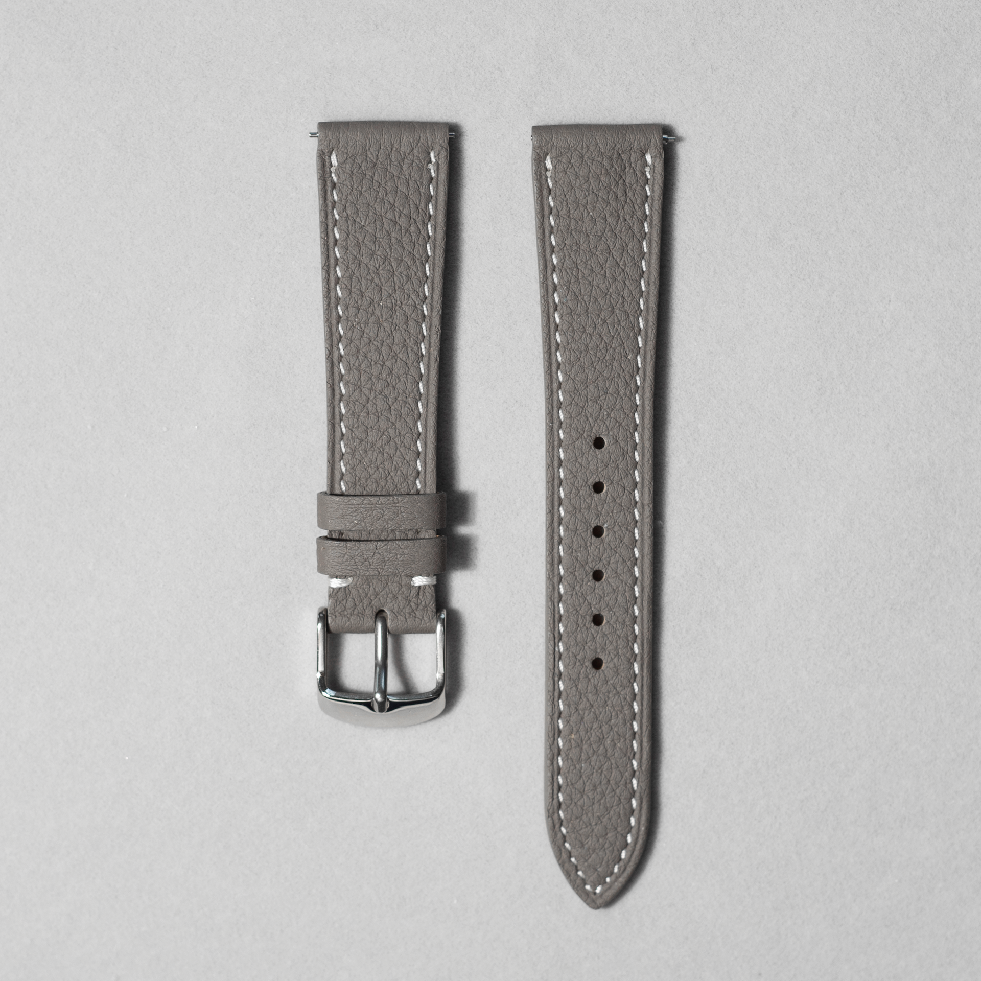Grey Togo Leather Watch Strap with Quick release spring bar. 17-20 mm lug widths