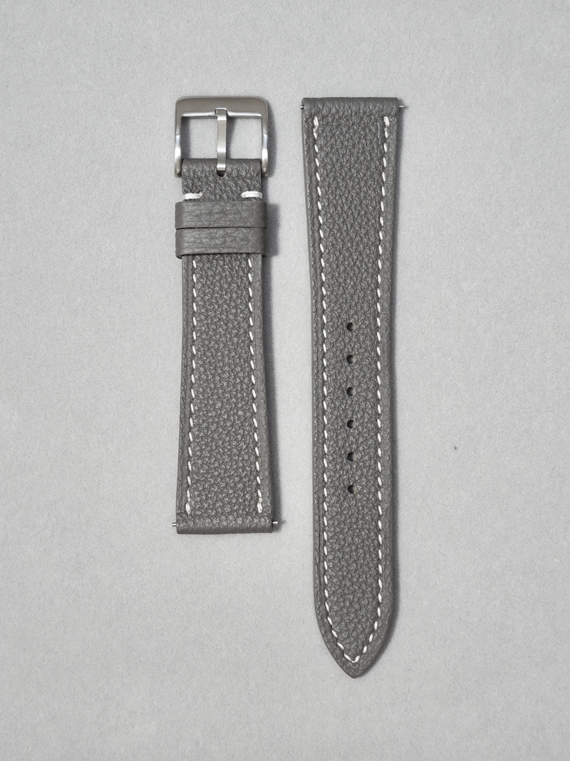 Grey Togo Leather Watch Strap with Quick release spring bar. 17-20 mm lug widths