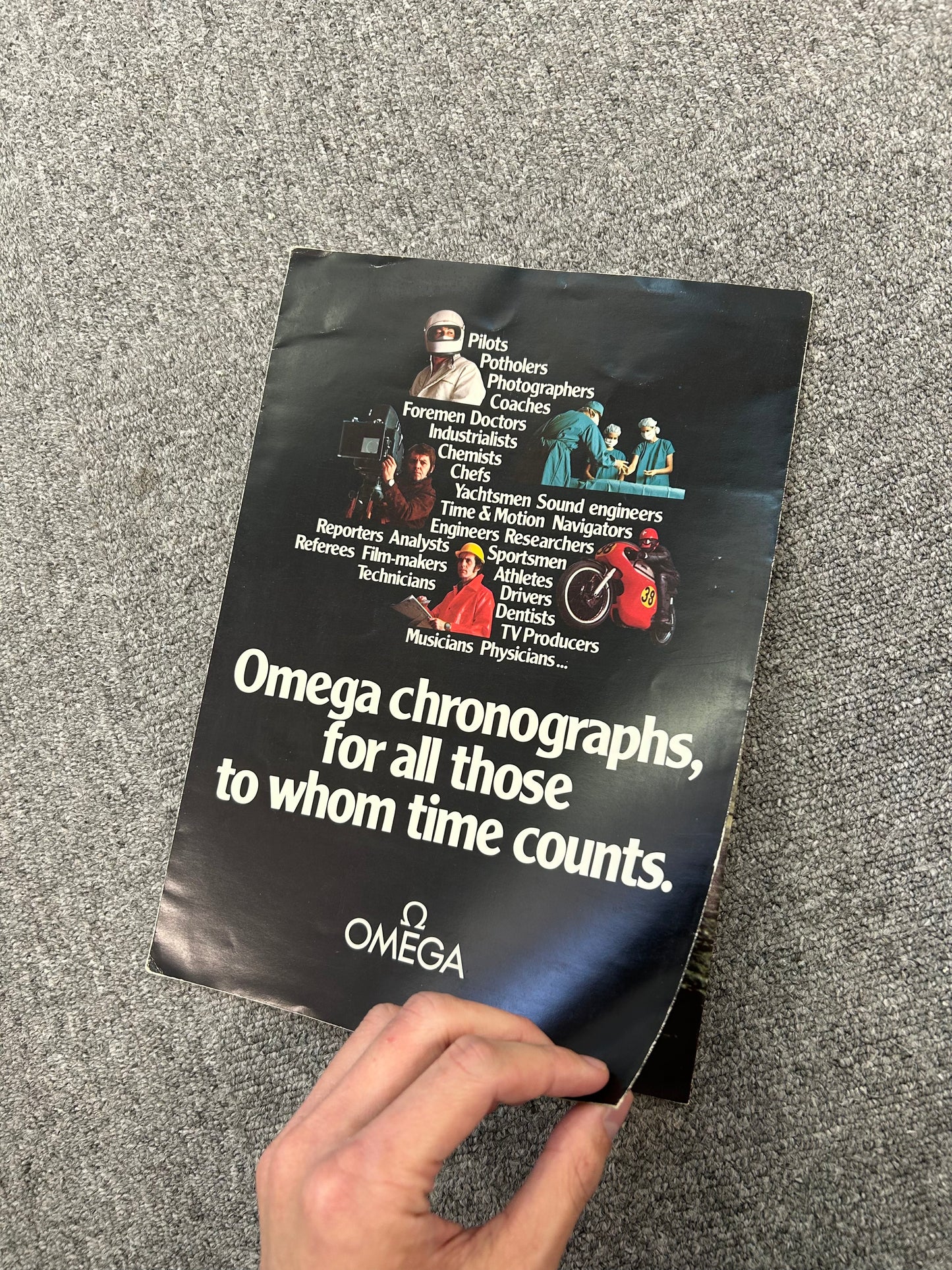 A Very Rare 1980s Omega Product Pamphlet "Omega Chronograph, for all those to whom time counts"