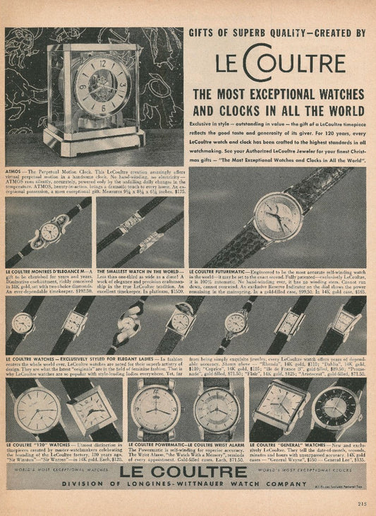 1950s LeCoultre Clocks and Watches Advertisement ft. Atmos & Futurematic