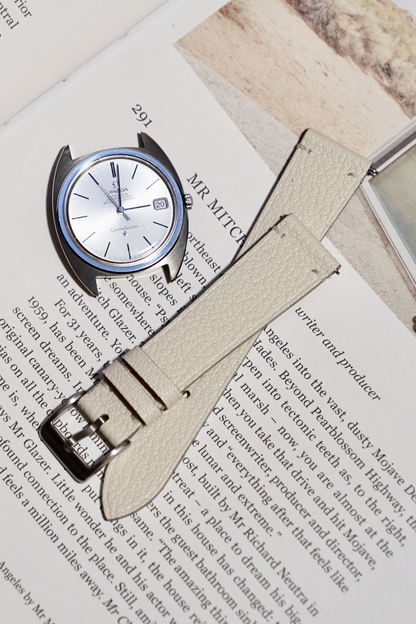 Omega Constellation with two stitch alran watch strap in cream white