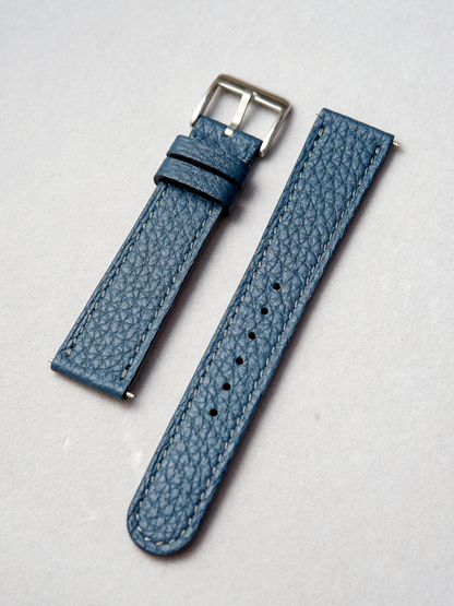 Togo / Navy Blue / Grey Stitching / Round Tip