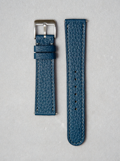 Togo / Navy Blue / Grey Stitching / Round Tip