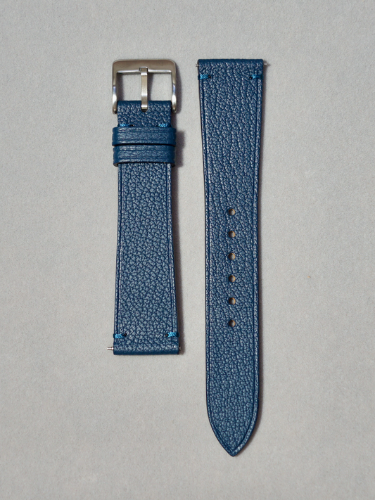 Blue Two Stitched Alran Watch Strap in Blue with brushed buckle 