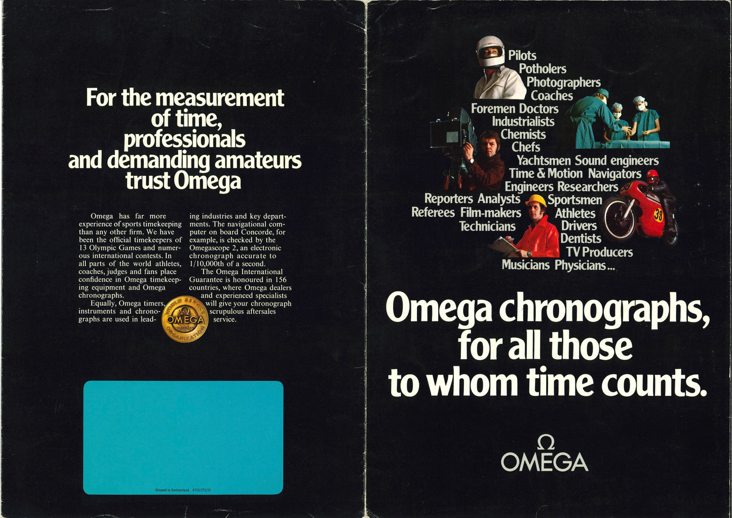 A Very Rare 1980s Omega Product Pamphlet "Omega Chronograph, for all those to whom time counts"