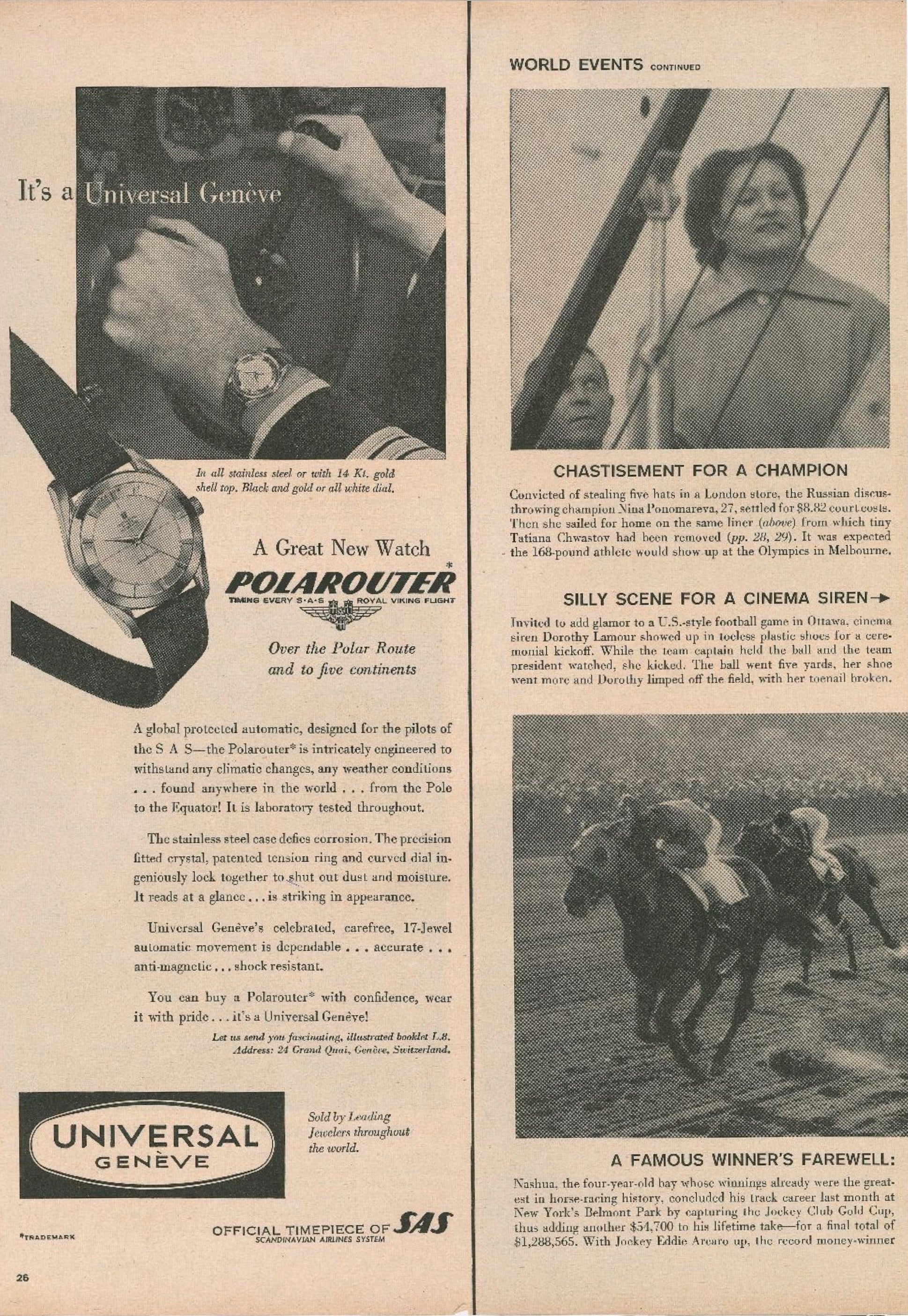 1954 Universal Genève Polarouter Magazine Advertisement