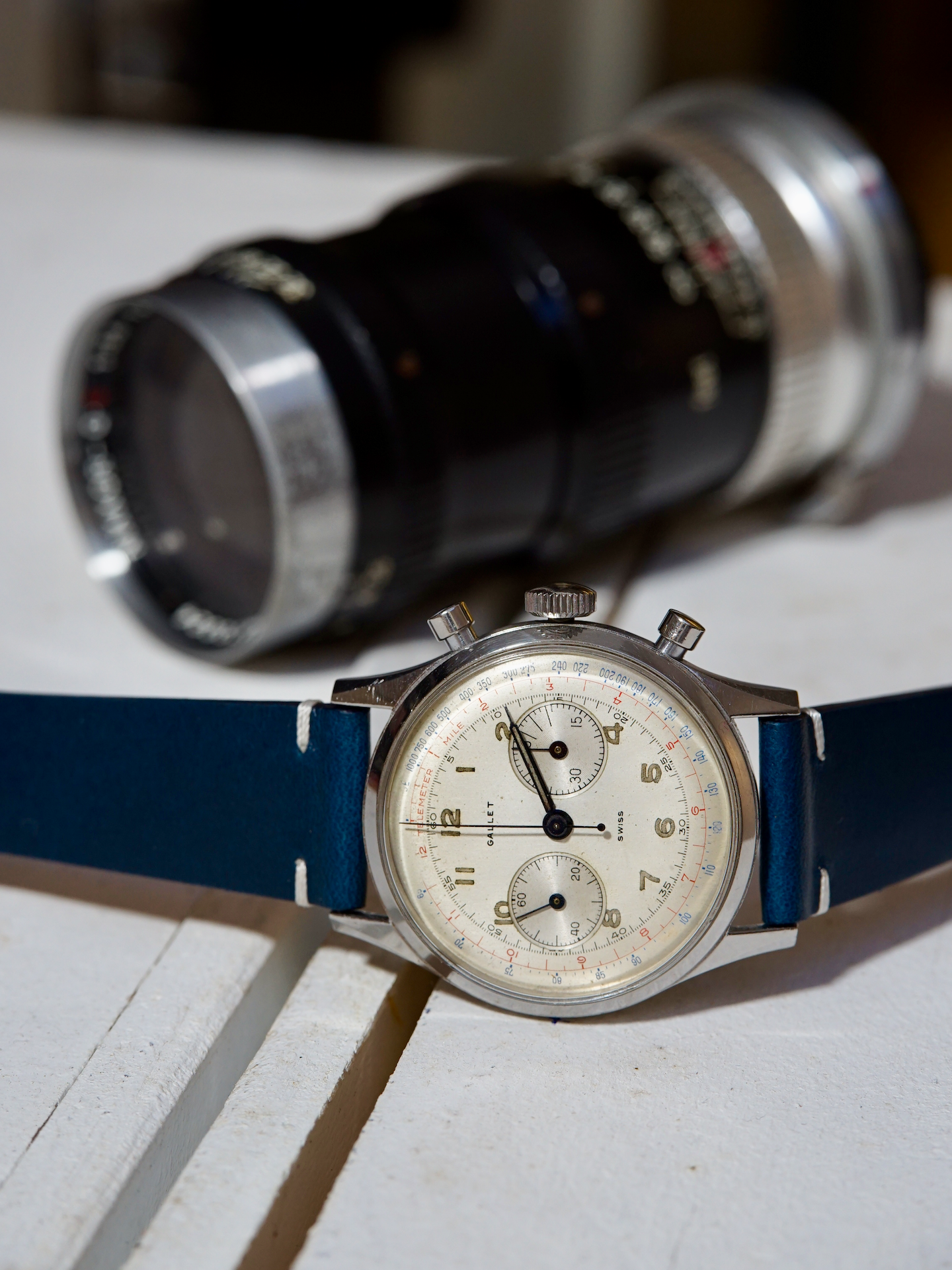 two stitch blue buttero watch strap w/ white stitching, quick release spring bar, 16mm, 17mm, 18mm, 19mm, 20mm
