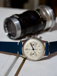two stitch blue buttero watch strap w/ white stitching, quick release spring bar, 16mm, 17mm, 18mm, 19mm, 20mm